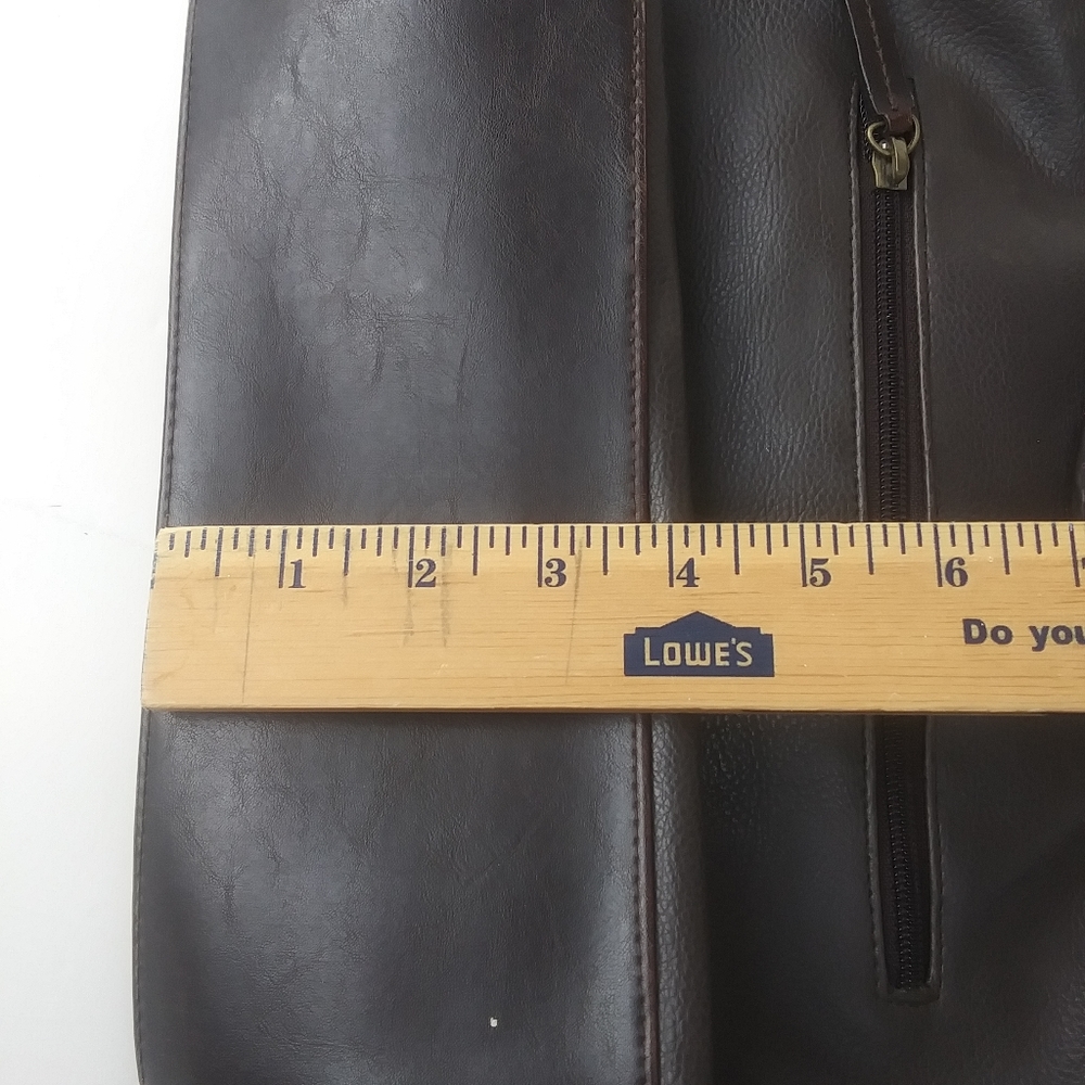 Vintage Liz Claiborne Crazy Horse  Round Handle Faux Leather Bag, Dark Brown - Picture 15 of 15